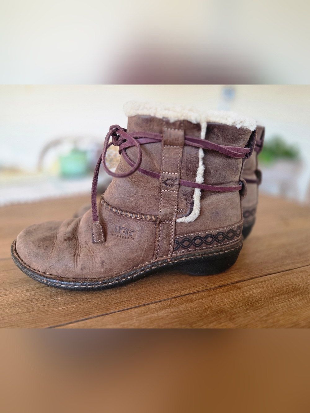 UGG Brown Suede Shearling Lace-Up Boot